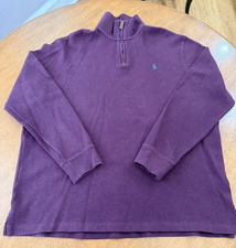 Polo Ralph Lauren Sweater Mens XL Maroon Quarter Zip Pullover Pony Estate Rib