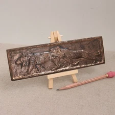 1906 Gilt Bronze Panel Lion & Lioness Bas-Relief Sculpture Signed Mystery Artist