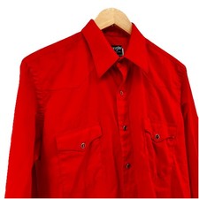 VTG Wrangler Mens Western Pearl Snap Shirt Red Long Tails 16 x 35 USA