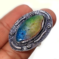 Multi Solar Quartz Gemstone Ring Handmade Unique Design Dainty Jewelry 7" FR 183