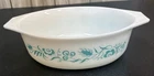 VTG Pyrex Blue Meadow Oval Baking Casserole Dish Turquoise White 043 1.5 QT