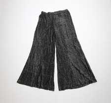 Vtg 60s 70s Boho Chic Womens 14 Metallic Rayon Sheer Knit Bell Bottoms Pants USA