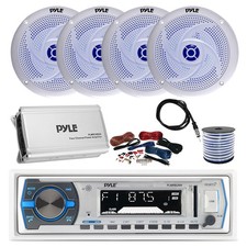 Pyle Marine Bluetooth Radio , Amp w/Kit, 4x 8'' 320W LED Speakers, Wire, Antenna