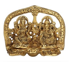 Lakshmi & Ganesh with Diya – Golden Metal Oxidised Ornament | Hindu Home Temple