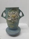 Rare Roseville 75-7 Pottery Vintage Blue Water Lily Double Handled