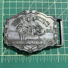 Vintage Livingston Wells  Co Belt Buckle Foreign  Domestic Gold Dealers Ship