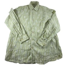 Tommy Bahama Linen Shirt Large Green Pineapples Long Sleeve Button Stripe