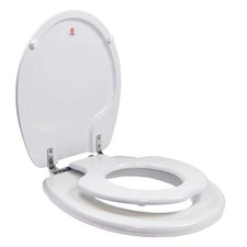 TinyHiney Potty Toilet Seat, Adult/Child with Chromed Metal Hinges, Wood, Rou...