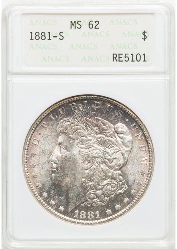 1881-S $1 Morgan Silver Dollar ANACS "soapbox' (Toned) MS 62
