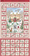 Makower Country Christmas Advent Calendar Panel 238/R Red. Fabric Panel 24x44"