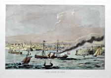 Fine Framed and Matted Hand Colored Steel Engraving Restrike "New York in 1850"