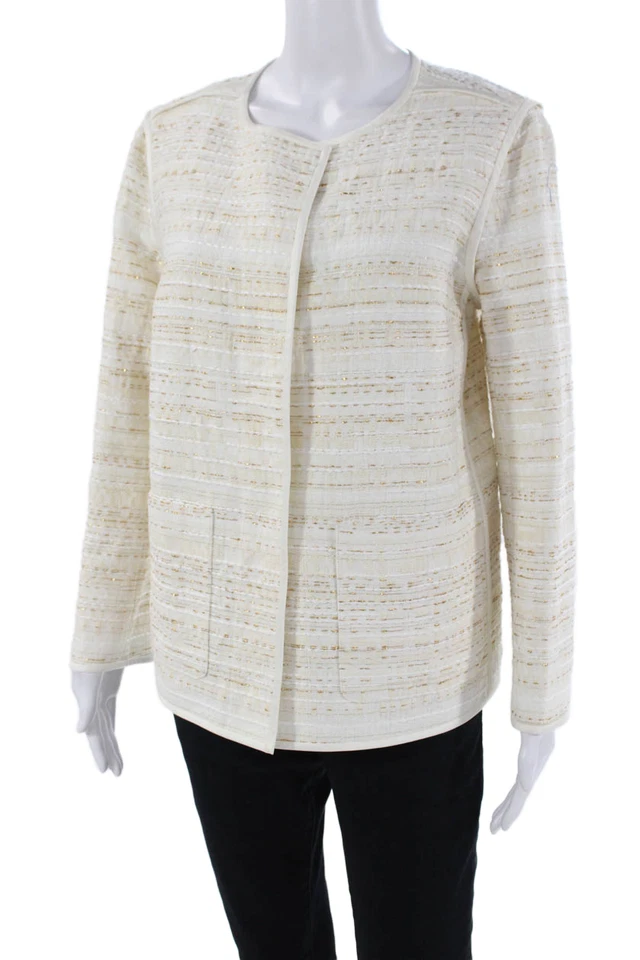 Jaqueta Lafayette 148 New York feminina texturizada gola redonda manga longa creme tamanho M - Imagem 2 de 4