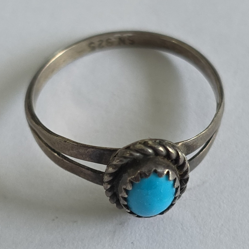 925 Sterling Silver Blue Turquoise Bezel Cabochon Ring Size 7 Signed