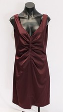 T Tahari Women's Ruched V-Neck Satin Sheath Dress CD4 Burgundy Size US:10 UK:14