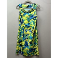 Nina Leonard Womens Sleeveless Abstract Print Sheath Dress Green Blue Small