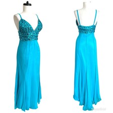 Vintage Scala Y2K Silk Beaded Gown Dress 12 Fairy Ethereal Prom Formal Maxi