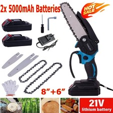 6+8" Electric Cordless Chainsaw Brushless Handheld Wood Saw +2 Battery & Charger