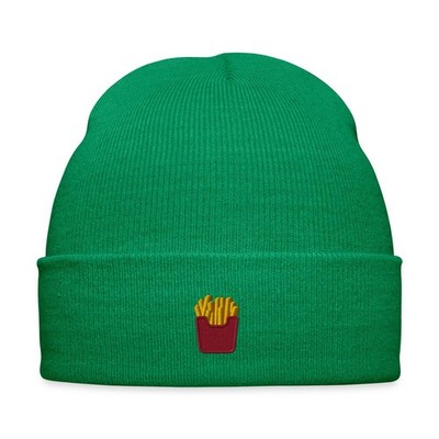 Stickmotiv Pommes in Rotem Fizzer Beutel Bestickte Wintermütze