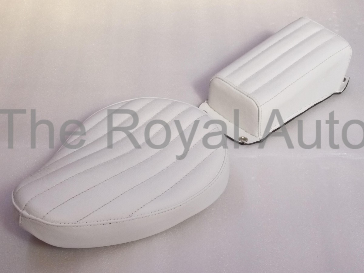 Solo Seat & Pillion Tuck & Roll Pad White Leather Vert RIB Chopper 