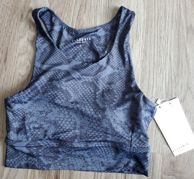 All Fenix Long Sports Bra Womens M Gray Animal Snake Print Open Bra Compression
