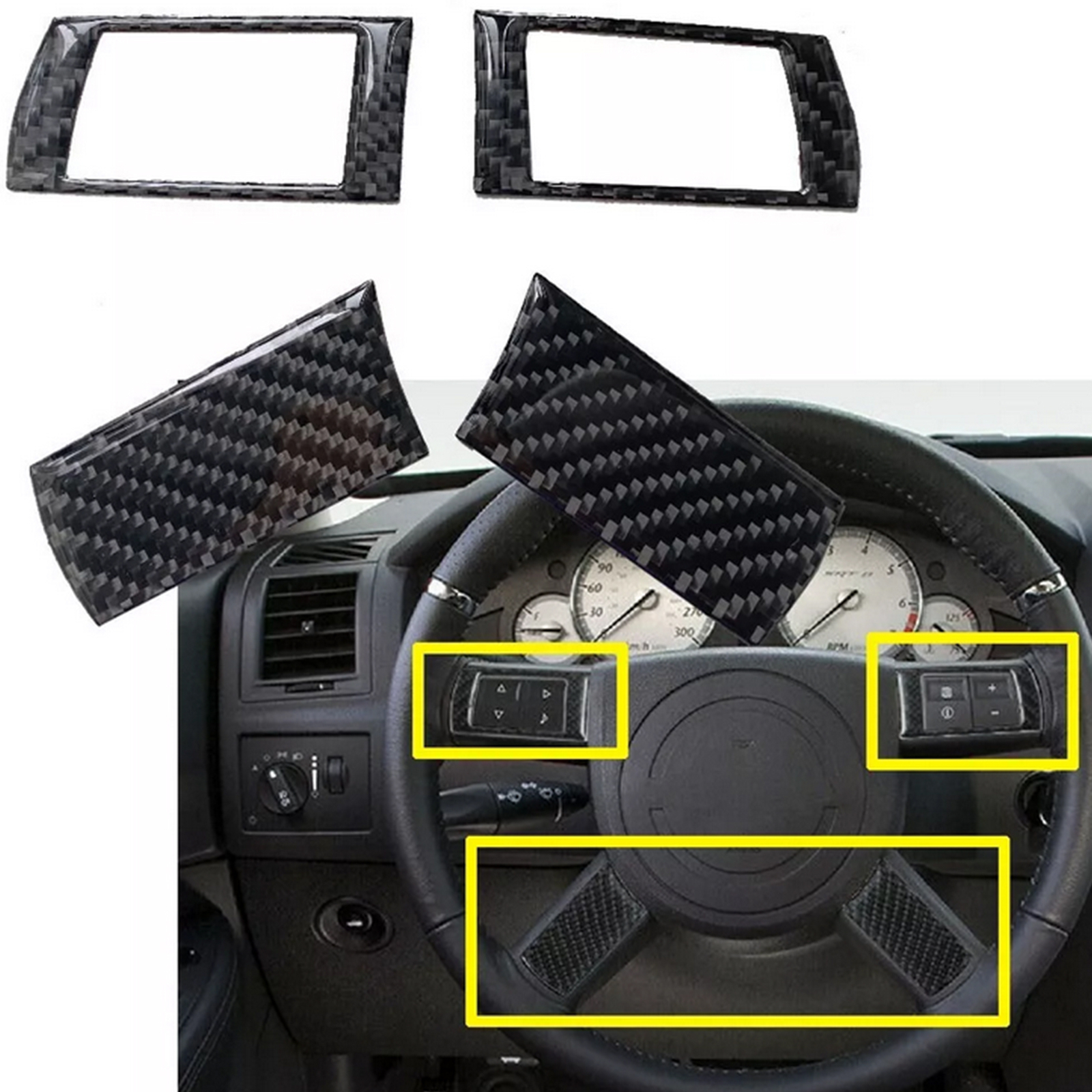 4Pcs Carbon Fiber Car Steering Wheel Interior Set Decor Cover Trim Kit 05-07