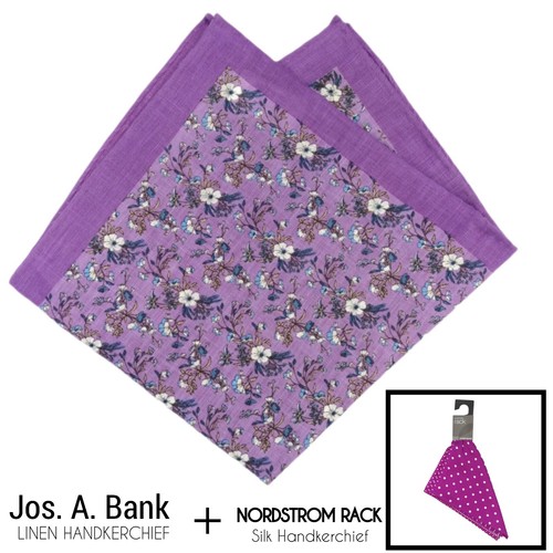 JOS A BANK Mens 100% Linen Floral Pocket Square Handkerchief Purple Hanky 13.5" - Picture 11 of 20