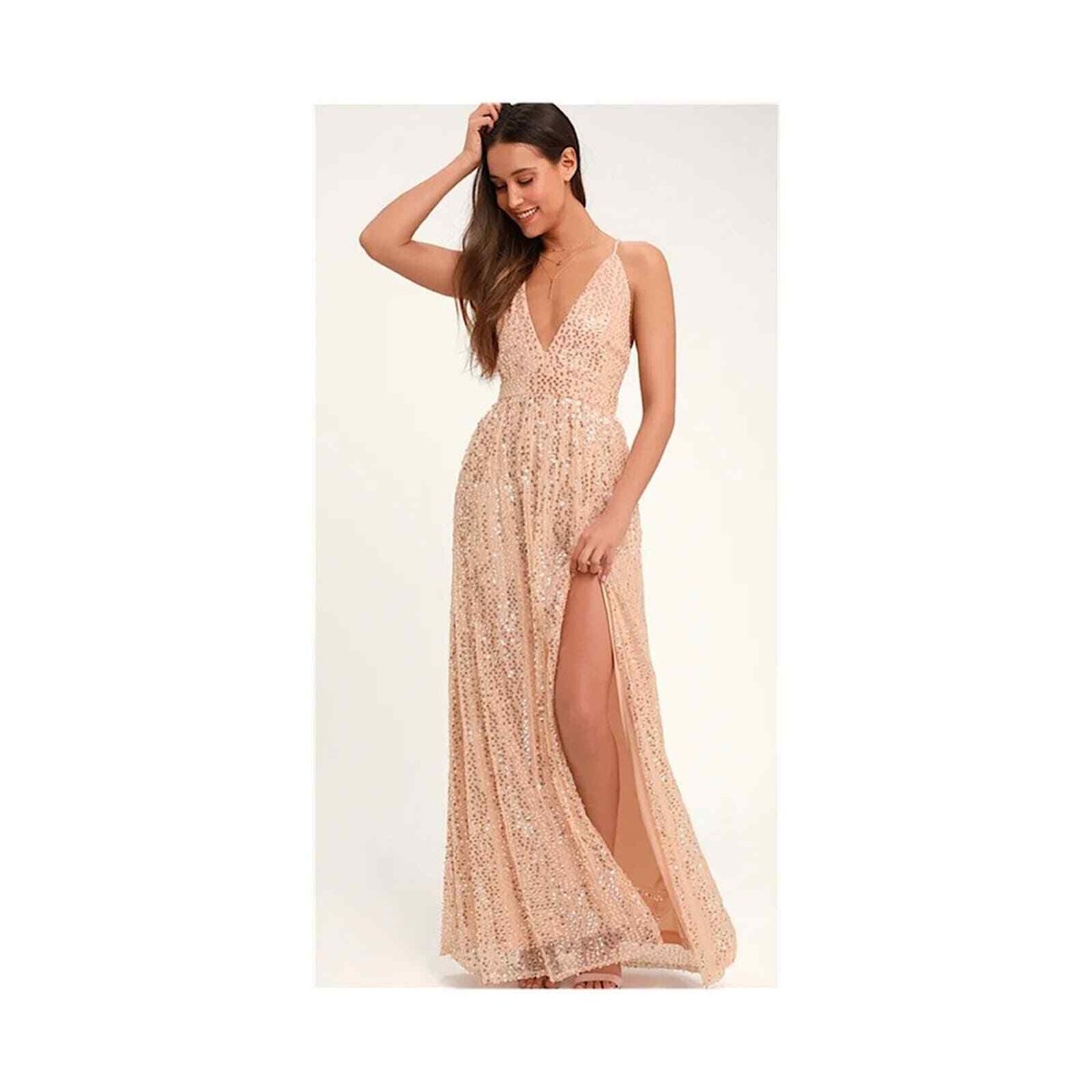 large sequin maxi dress Embellished Split Hem Sleeveless Sequin Scoop Neck, Talia Maxi Dress in Green, Size XS, For Cocktail