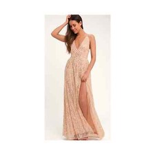 Lulu’s Jane Ann Blush Pink Sequin Maxi Dress, EUC, Size Large,