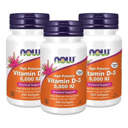 3 x NOW Vitamin D3 5 000 IU High Potency Structural Support 240 Softgels eBay