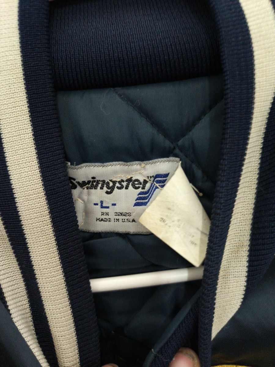 Vtg 90's Swingster U.S. Navy Blue Satin Quilted Bomber