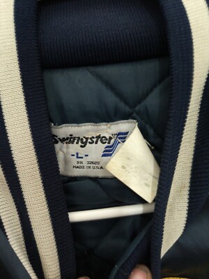 Vtg 90's Swingster U.S. Navy Blue Satin Quilted Bomber