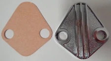 BBC Chrome Finned Fuel Pump Block Off Plate With Gasket BB Chevy 396 427 454 502