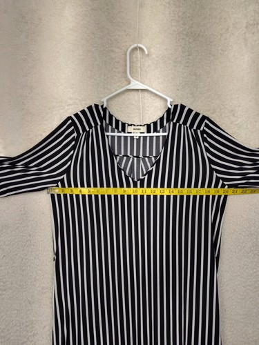 Meraki Women Top Medium Black Striped Poly Blend 3/4 Sleeve Casual Tunic Shirt - Picture 8 of 19