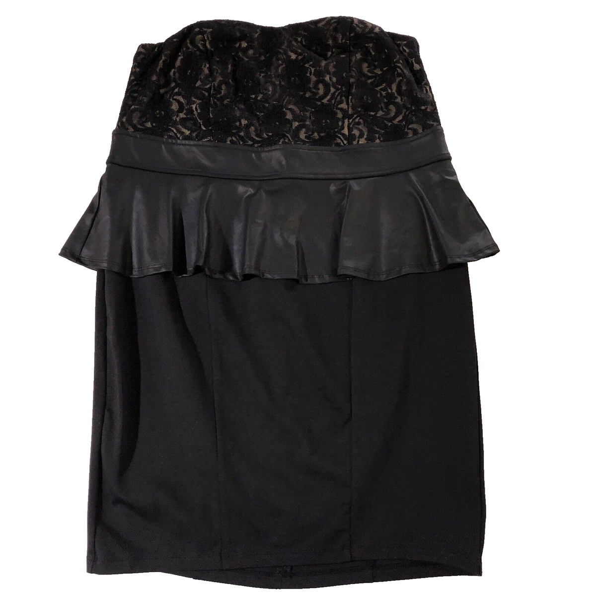 Torrid 18 Dress Black Floral Lace Strapless Faux Leather Peplum Pencil Skirt