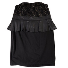 Torrid 18 Dress Black Floral Lace Strapless Faux Leather Peplum Pencil Skirt