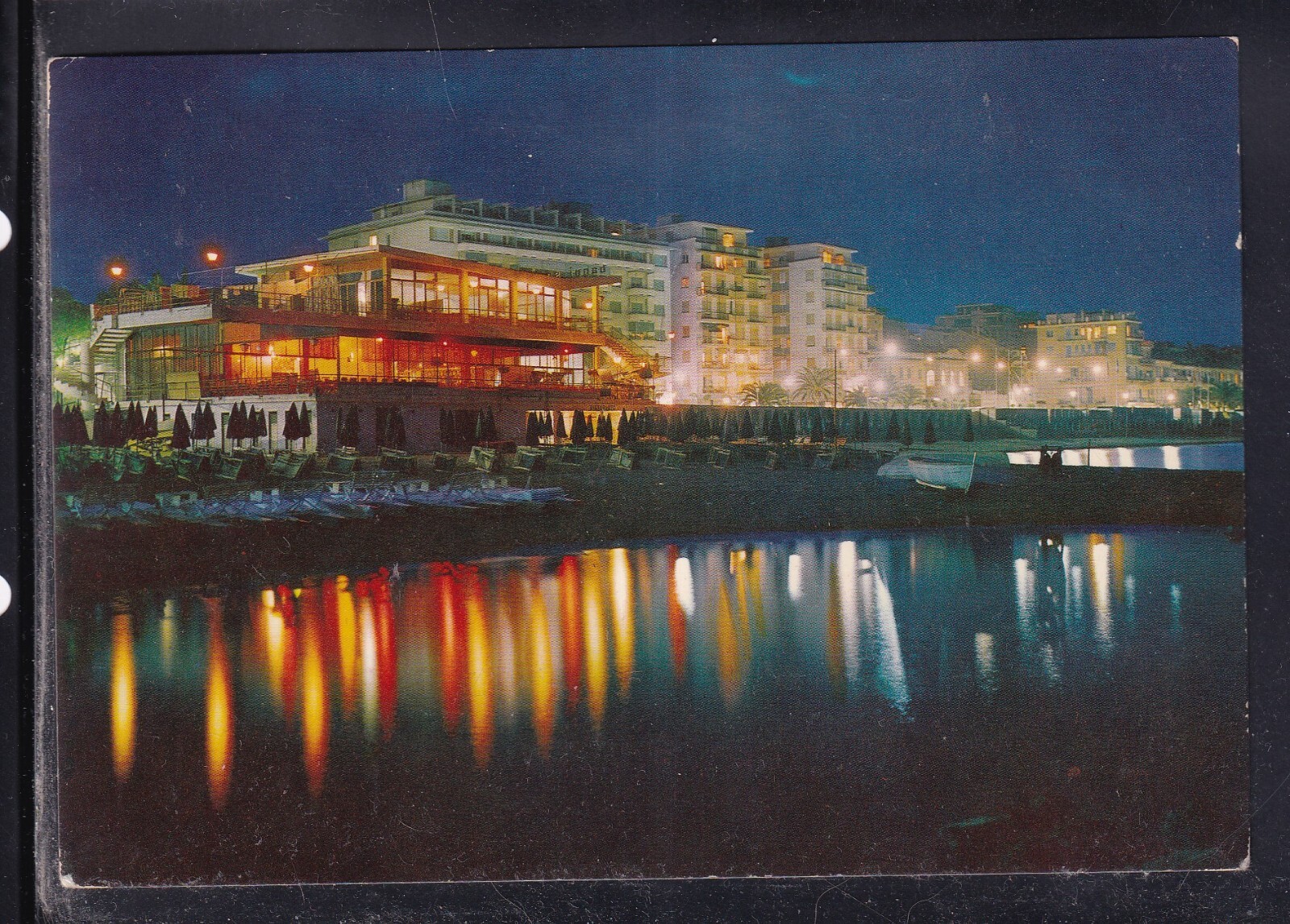 Cartolina Loano Notturno Bagni Saitta e Spiaggia GB1172