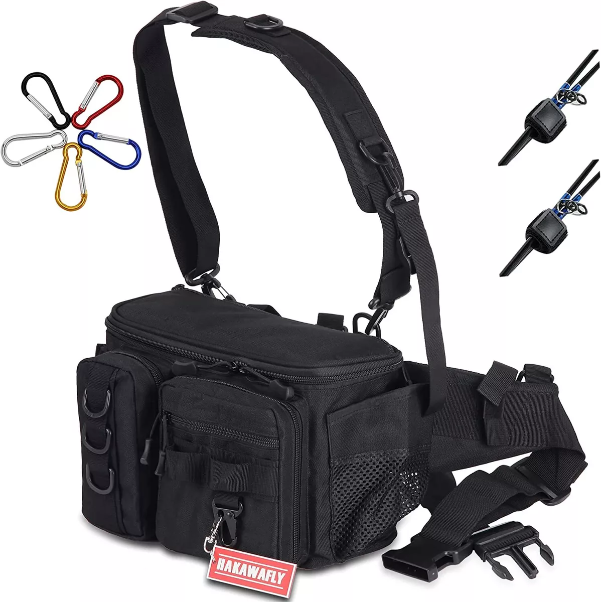 HAKAWAFLY fishing bag large capacity Waist Tackle Hip Shoulder bag 5WAY  Black