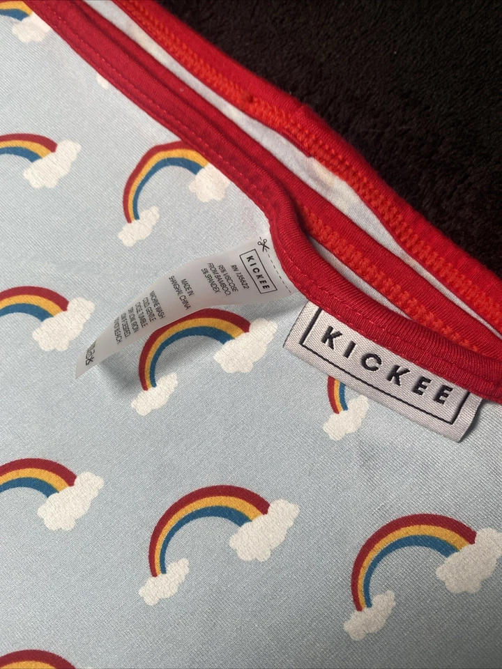 Manta de bebé Kickee azul arco iris elástica jersey tejido rojo borde suave envoltura Foto 3 de 4
