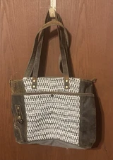 Large MYRA Tote Bag Purse Leather Rivets Cloth Organization BOHO Tub14