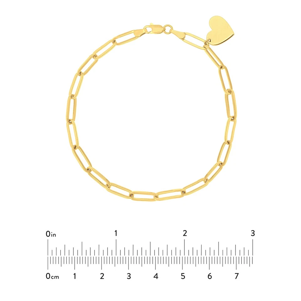 3,8Mm Dangle Herz Papierclip Armband Echt 14K Gelbgold 7 1/2" - Bild 4 von 4