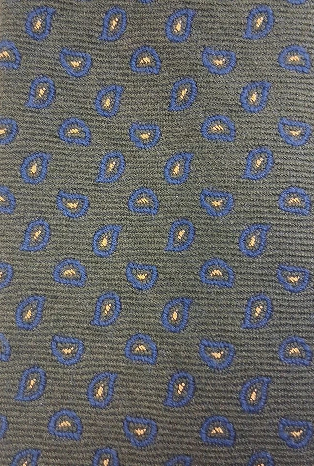 J. Crew 羊毛领带佩斯利橄榄绿色蓝色金色紧身 Foulard 美国制造 2.5 — 第 2/4 张图片