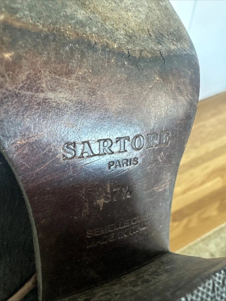 Authentic Sartore Paris Black Cow Fur Cowboy Boots EUR 37.5 Block Heel Western - Image 4 of 4