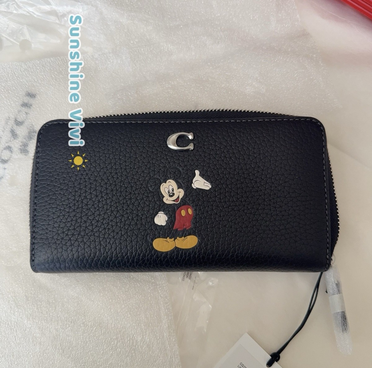 NWT Coach X Disney Mickey Mouse Black Accordion Zip Leather Wallet