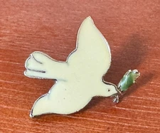 White Dove with Olive Branch Lapel Pin Peace Dove Religious Vintage Pinch Back