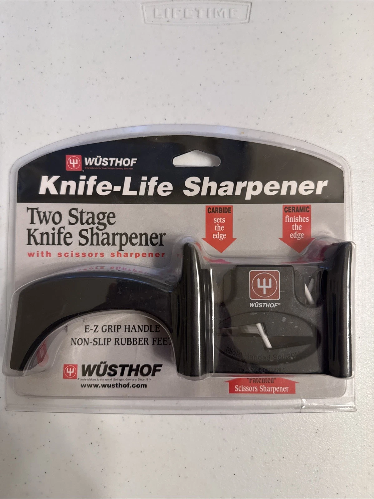 New Wusthof Knife-Life Two Stage Sharpener Left Right Scissors Ceramic Carbide