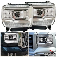 Clear Headlights with LED DRL Pair For 2014-2019 GMC Sierra 1500 2500HD 3500HD