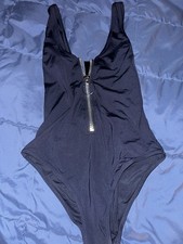 H M High Leg Rubbed Swimsuit Navy Blue