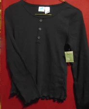 Girl's Extremely Me Size 14 Black Ribbed Henley 3 Button and Feathered Hems NWT