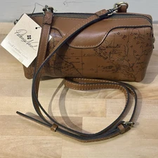 Patricia Nash Leather Joliet Crossbody Clutch Pouch Signature Map Riot Rust NWT