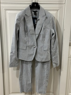 Grace Elements Two Piece Women's striped  Jacket Sz 12 Pants sz 8 NWT Blue White